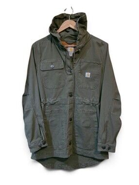 Women's Carhartt Hooded Field Jacket Olive Green Lightweight Medium (8/10)